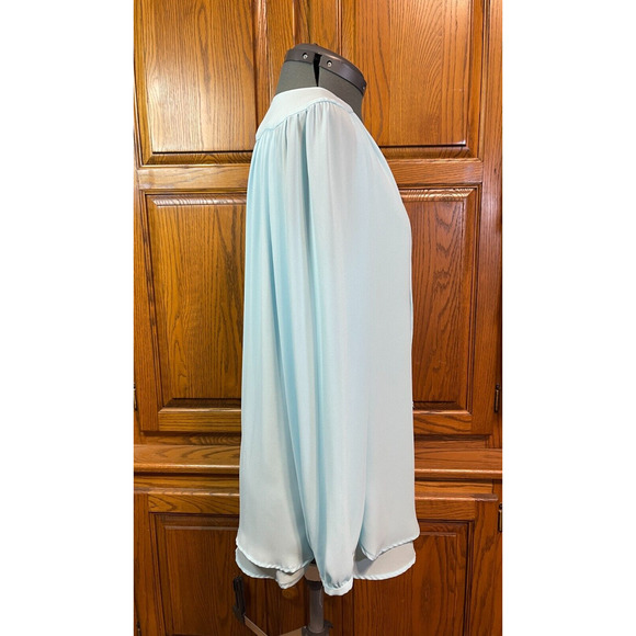 Chicos M/8 Sz 1 Layered Tie-Front Powder Blue Popover Blouse Peasant Long Sleeve - Picture 4 of 14